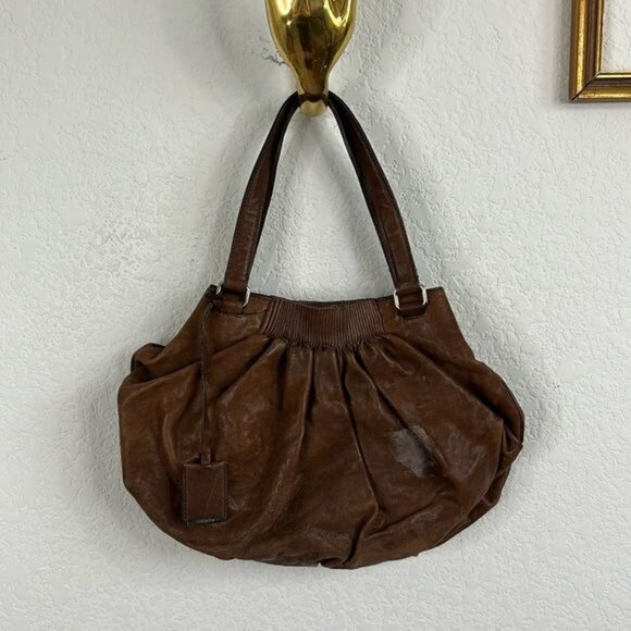 JIL SANDER Vintage Black Leather Pleated Shoulder Bag - Picture 2 of 13